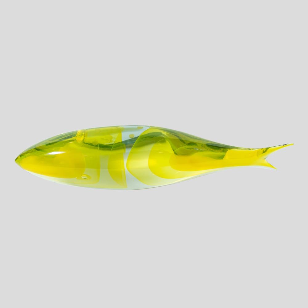 Yellow and clear Murano glass fish sculpture by Alberto Dona The FM